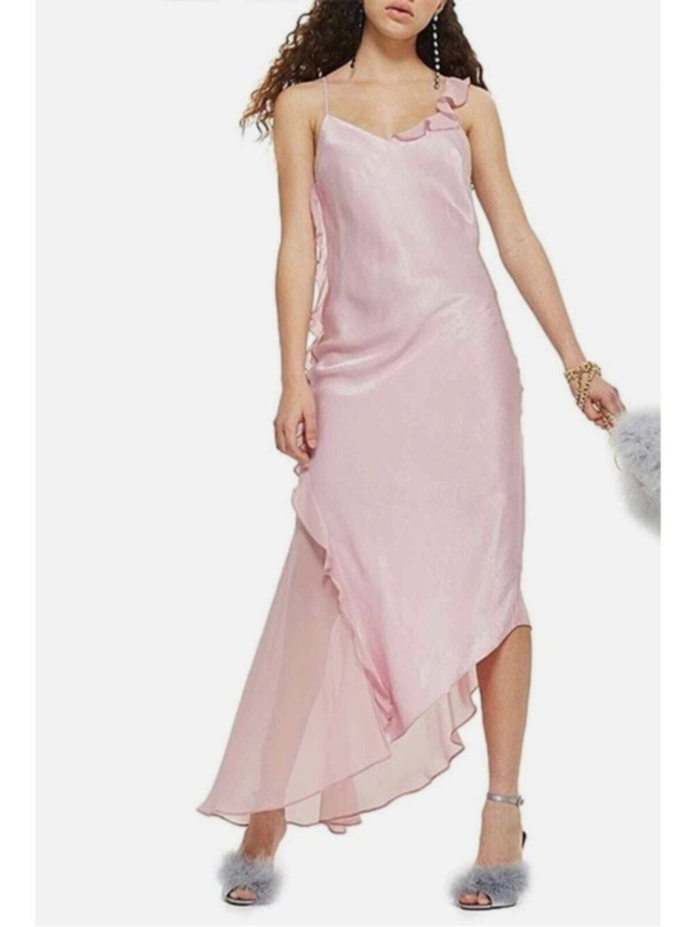 Topshop Asymmetrical Rose Slip Dress 10 NWOT Womens